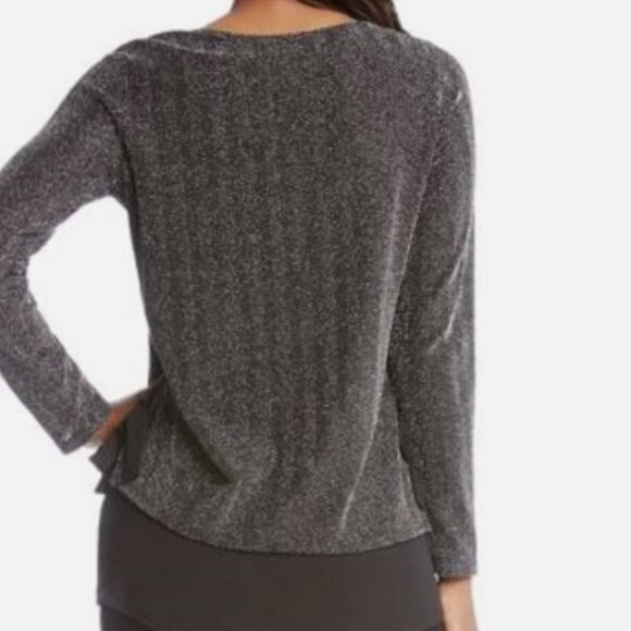 Karen Kane Black Silver Metallic Shimmery Evening Tunic Top with Side Bows Large - Picture 2 of 12